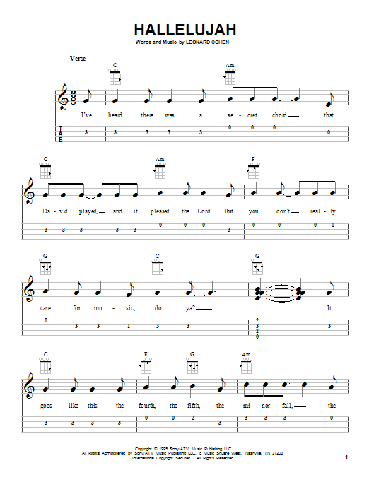hallelujah ukulele chords pdf