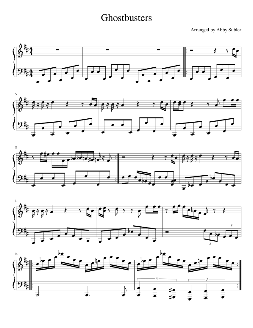 ghostbusters theme song piano sheet music pdf