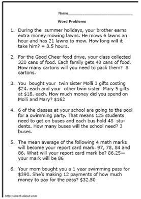 grade 6 math word problems pdf