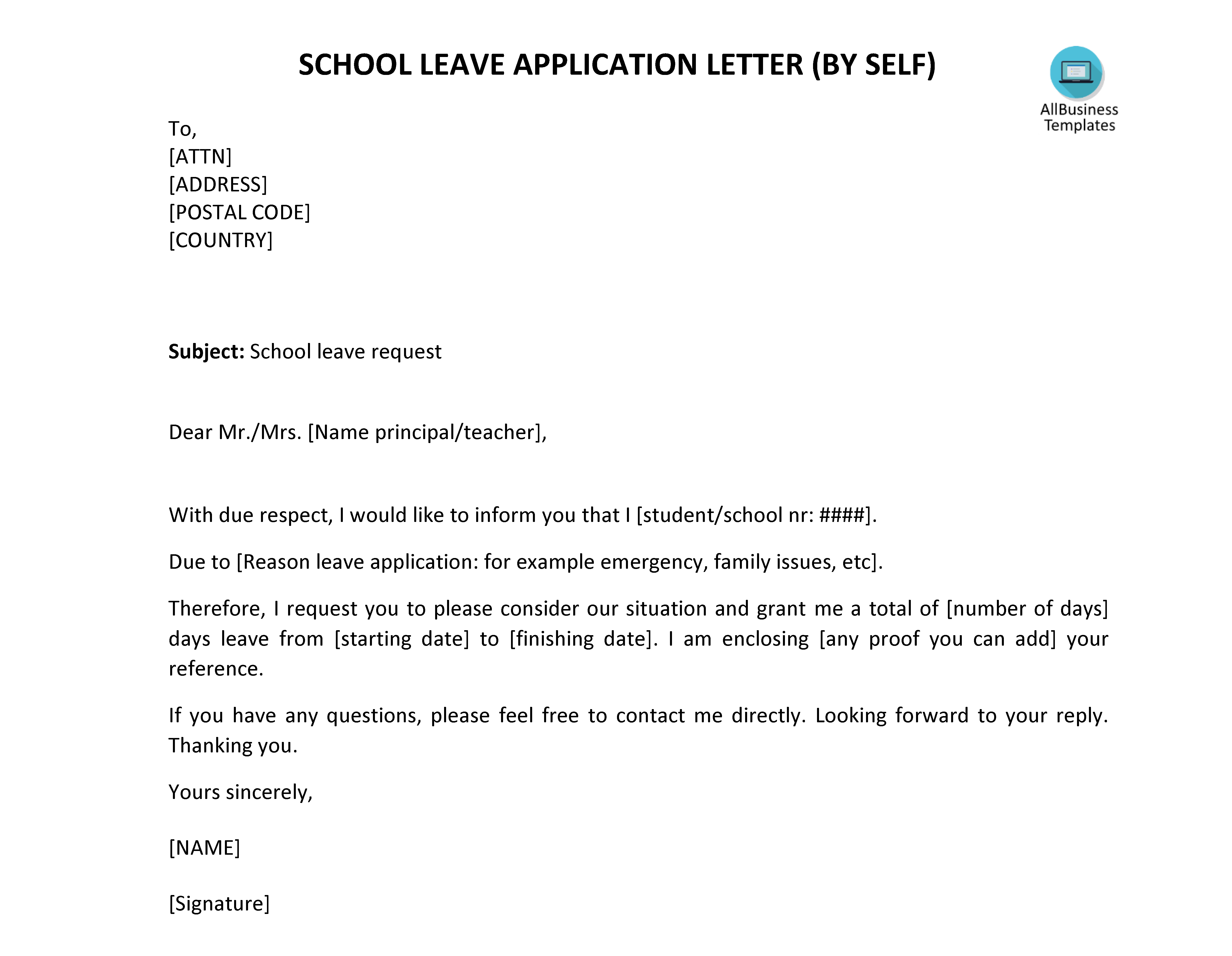 leave application letter